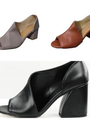 Elegant Black Chunky Heel Peep Toe Faux Leather Sandals - Image 7
