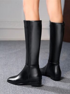 Elegant Black Knee High Faux Leather Riding Boots - Image 4