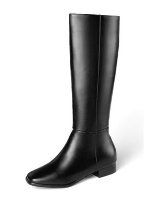 Elegant Black Knee High Faux Leather Riding Boots - Image 5