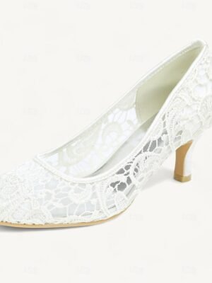 Elegant Black Lace Pointed Toe Kitten Heel Pumps - Image 5