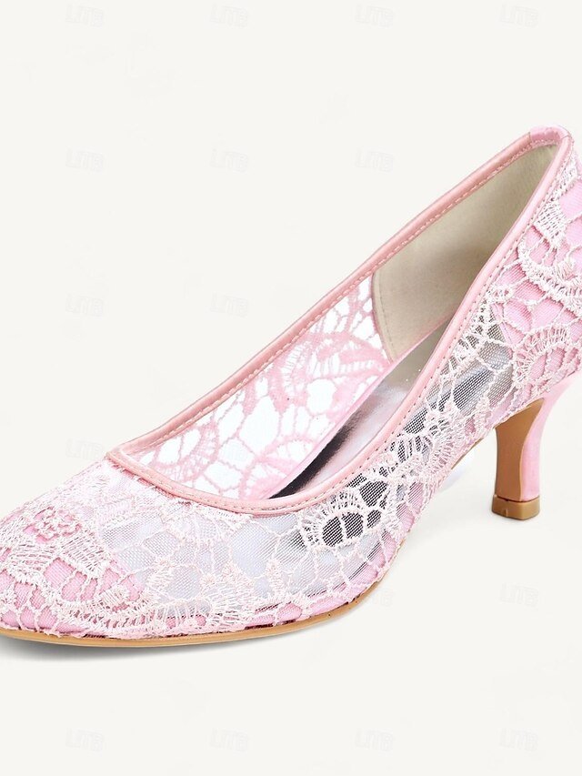 Elegant Black Lace Pointed Toe Kitten Heel Pumps - Image 8