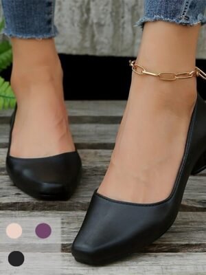 Elegant Black Low Heel Round Toe Slip-On Pumps - Image 1