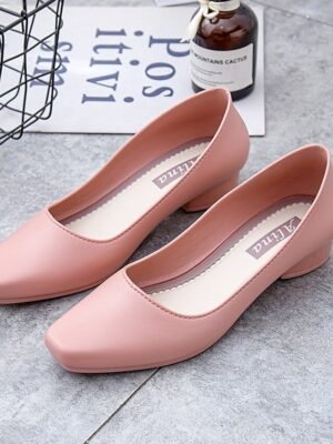 Elegant Black Low Heel Round Toe Slip-On Pumps - Image 11