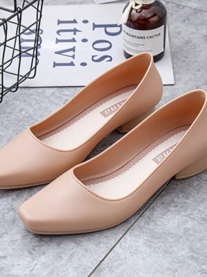 Elegant Black Low Heel Round Toe Slip-On Pumps - Image 14