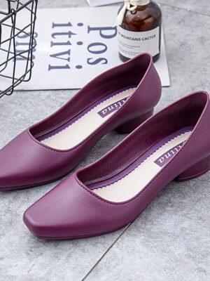 Elegant Black Low Heel Round Toe Slip-On Pumps - Image 15