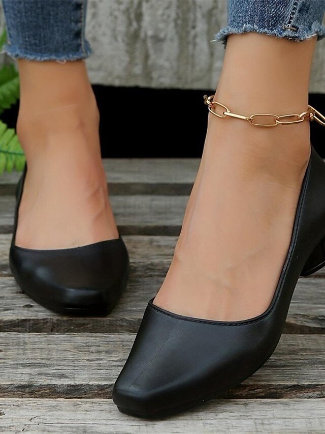 Elegant Black Low Heel Round Toe Slip-On Pumps - Image 2