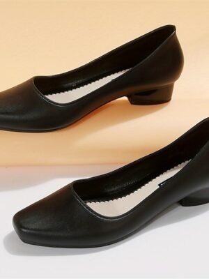 Elegant Black Low Heel Round Toe Slip-On Pumps - Image 5