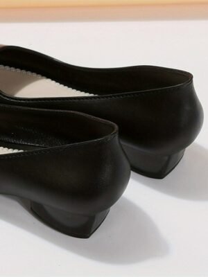 Elegant Black Low Heel Round Toe Slip-On Pumps - Image 7