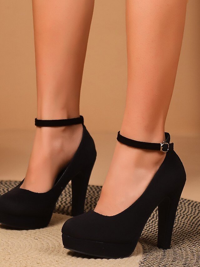 Elegant Black Platform Round Toe Ankle Strap Stiletto Pumps - Image 1