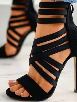 Elegant Black Strappy Stiletto Open Toe Sandals - Image 1