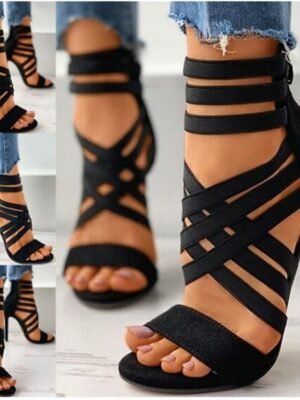 Elegant Black Strappy Stiletto Open Toe Sandals - Image 2