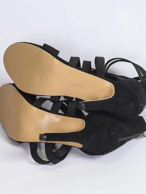Elegant Black Strappy Stiletto Open Toe Sandals - Image 8