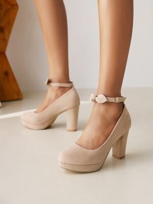 Elegant Black Suede Round Toe Ankle Strap Dress Shoes - Image 4