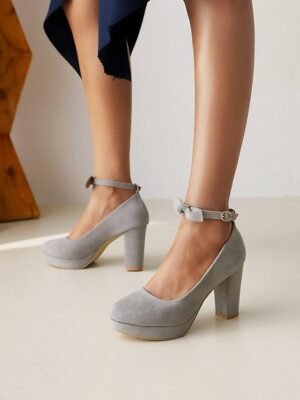 Elegant Black Suede Round Toe Ankle Strap Dress Shoes - Image 7