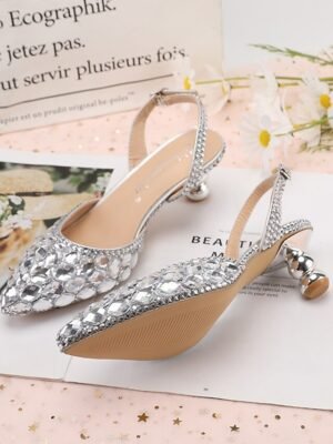 Elegant Blue Rhinestone Slingback Heels - Image 5