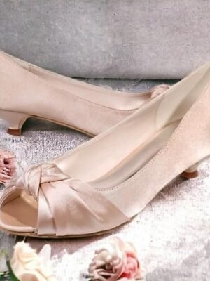 Elegant Blush Pink Satin Peep-Toe Kitten Heels - Image 1
