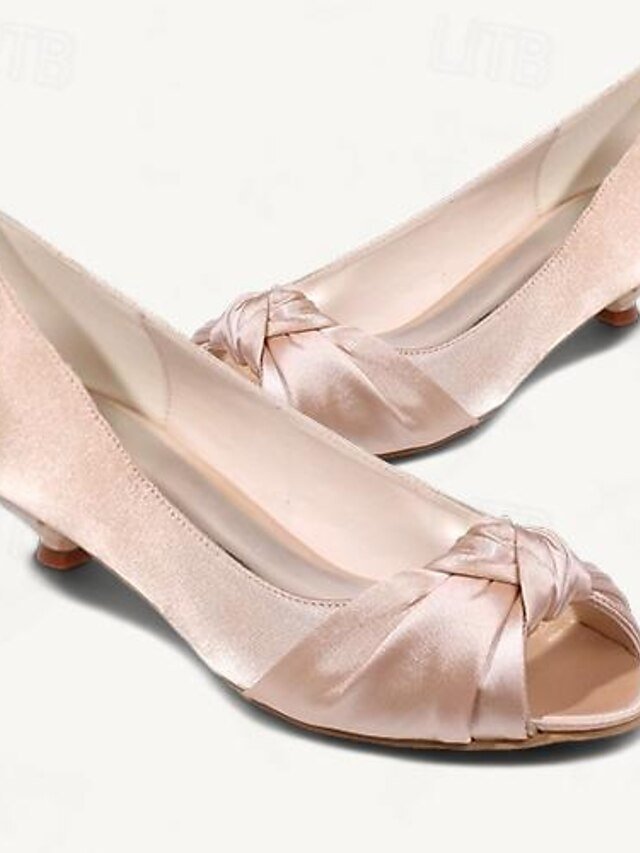 Elegant Blush Pink Satin Peep-Toe Kitten Heels - Image 2
