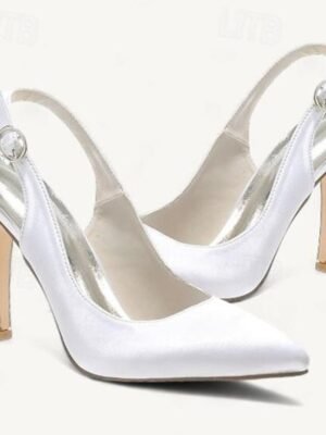 Elegant Bridal Slingback Buckle Stiletto Satin Pumps - Image 10