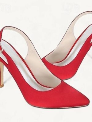 Elegant Bridal Slingback Buckle Stiletto Satin Pumps - Image 13