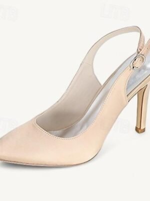 Elegant Bridal Slingback Buckle Stiletto Satin Pumps - Image 14