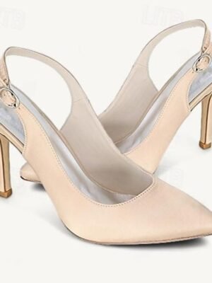 Elegant Bridal Slingback Buckle Stiletto Satin Pumps - Image 15