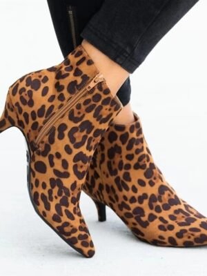 Elegant Casual Black Leopard Pointed Toe Ankle Boots - Image 6