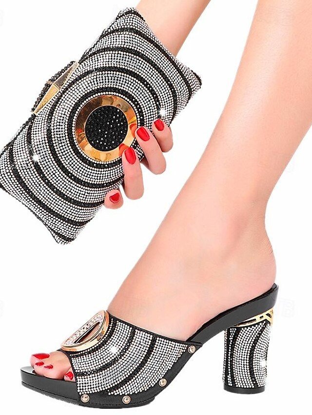 Elegant Chunky Rhinestone Platform Peep-Toe Heels - Image 2