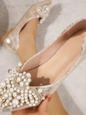 Elegant Classic Apricot Black Closed Pointed Toe Flats - Image 1