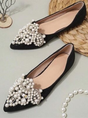 Elegant Classic Apricot Black Closed Pointed Toe Flats - Image 16