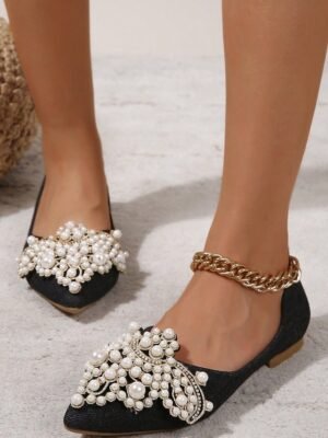 Elegant Classic Apricot Black Closed Pointed Toe Flats - Image 5