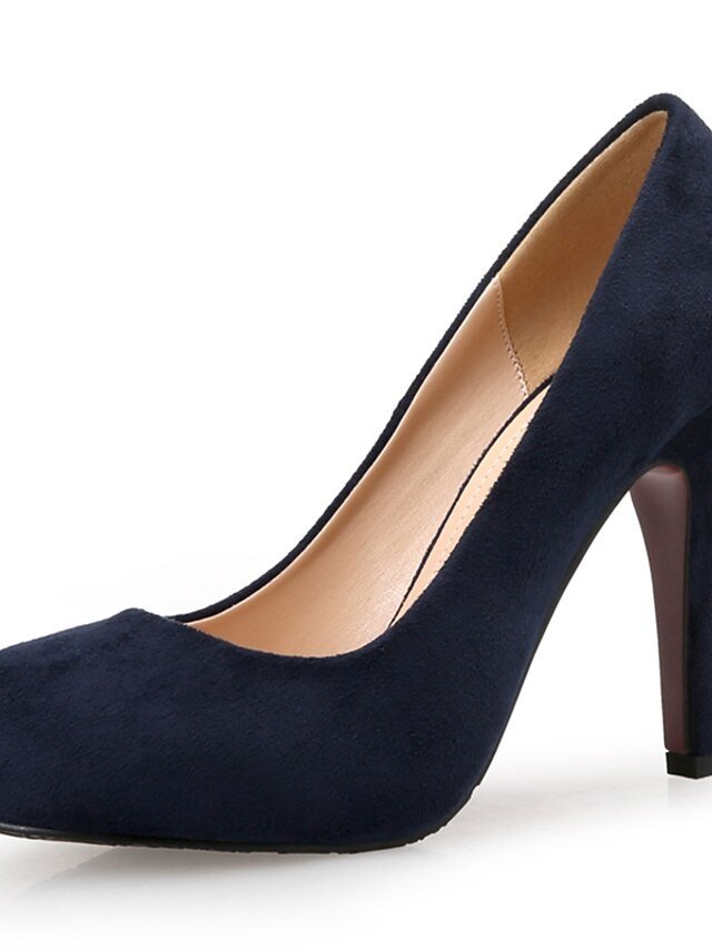 Elegant Classic Navy Blue Suede Round Toe Stiletto Heel Pumps - Image 1