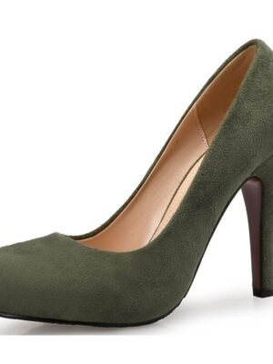 Elegant Classic Navy Blue Suede Round Toe Stiletto Heel Pumps - Image 6