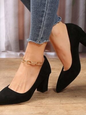 Elegant Classic Pink Suede Pointed Toe High Heel Pumps - Image 8