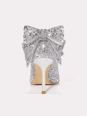 Elegant Classic Silver Glitter Closed Toe Stiletto Pumps - Image 3