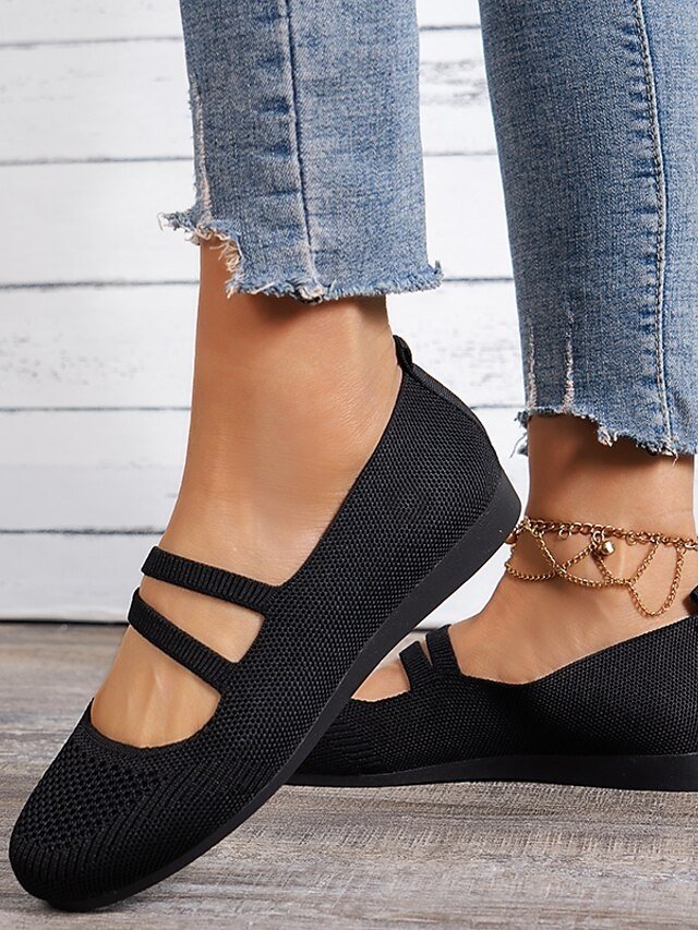 Elegant Comfortable Black Knit Slip-On Ballet Flats - Image 1
