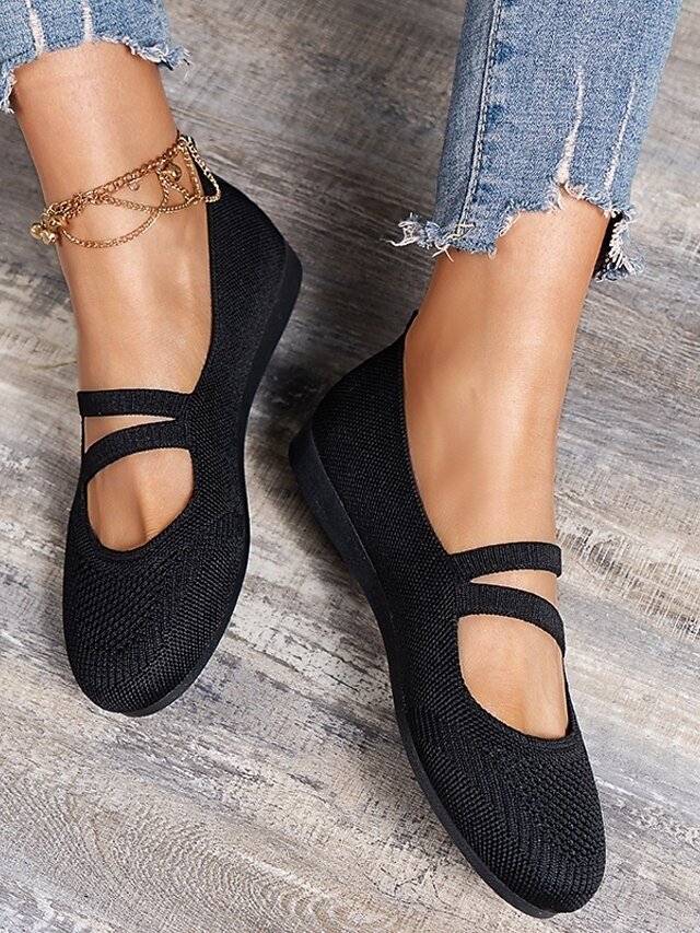 Elegant Comfortable Black Knit Slip-On Ballet Flats - Image 2