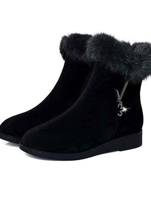Elegant Comfortable Rhinestone Faux Fur Ankle Snow Boots - Image 1