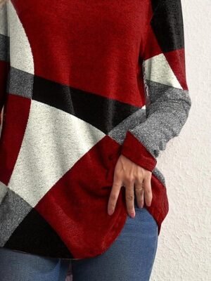 Elegant Cozy Argyle Round Neck Long Sleeve Pullover - Image 3