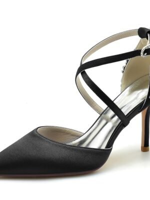 Elegant Crystal Decorated Satin Strappy Heels - Image 10