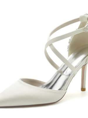 Elegant Crystal Decorated Satin Strappy Heels - Image 13