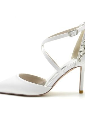 Elegant Crystal Decorated Satin Strappy Heels - Image 2