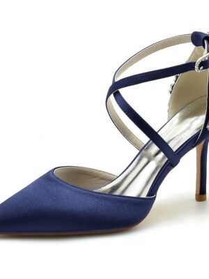 Elegant Crystal Decorated Satin Strappy Heels - Image 5