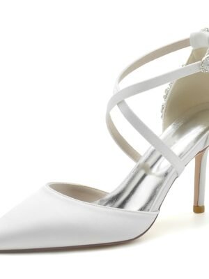 Elegant Crystal Decorated Satin Strappy Heels - Image 8