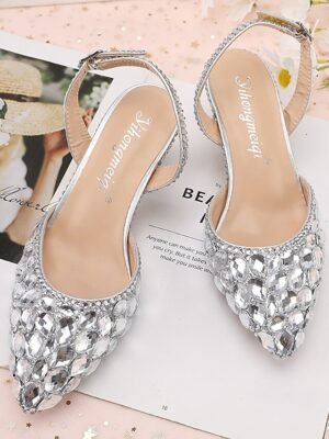 Elegant Crystal Rhinestone Pointed Toe Slingback High Heels - Image 5