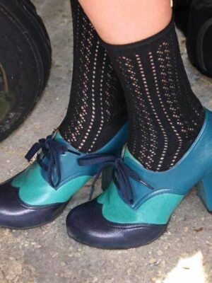 Elegant Cute Colour Block Cone Heel Round Toe Leather Buckle Heels - Image 5