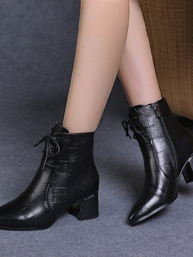 Elegant Faux Leather Pointed Toe Lace-Up Ankle Boots - Image 1