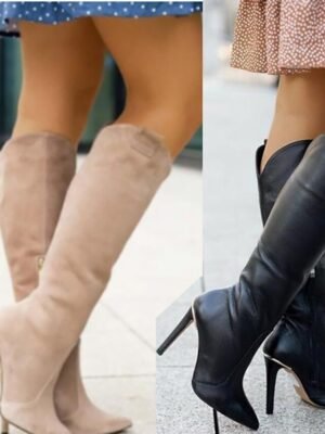 Elegant Faux Suede Pointed Toe Knee-High Boots - Image 1