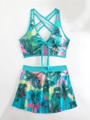 Elegant Fitted Patchwork Tank Top Sleeveless Two Piece Swimsuit - Image 12