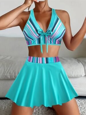 Elegant Fitted Patchwork Tank Top Sleeveless Two Piece Swimsuit - Image 14