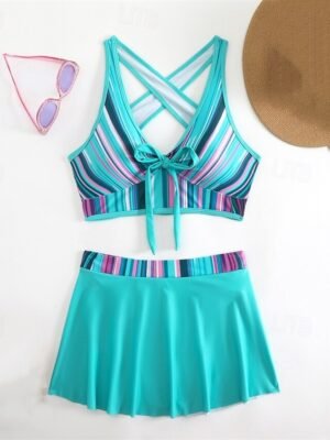 Elegant Fitted Patchwork Tank Top Sleeveless Two Piece Swimsuit - Image 15